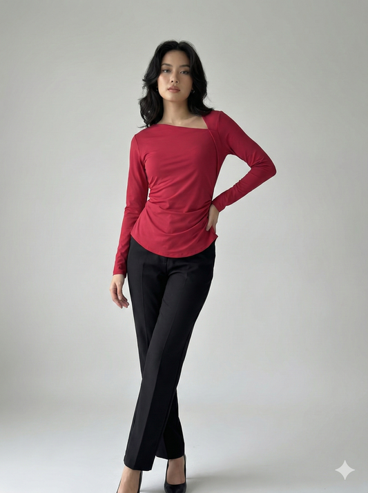 Blusa Manga Larga Con Escote Asimétrico