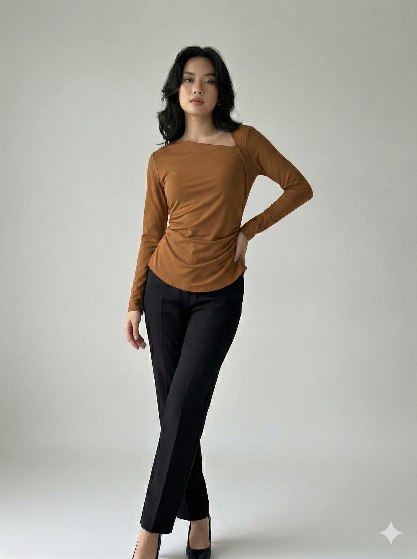 Blusa Manga Larga Con Escote Asimétrico