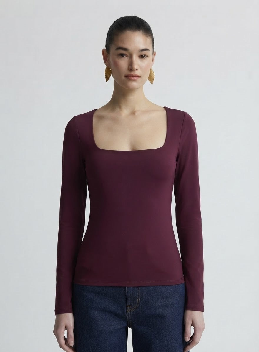 Blusa cuello cuadrado manga larga